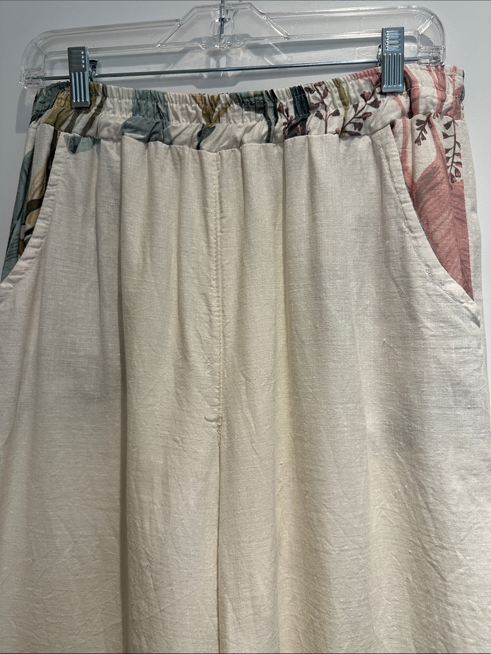 Tropical Print Wide-Leg Lounge Pants - Cream with Green & Pink (M-L) - Picture 4 of 10